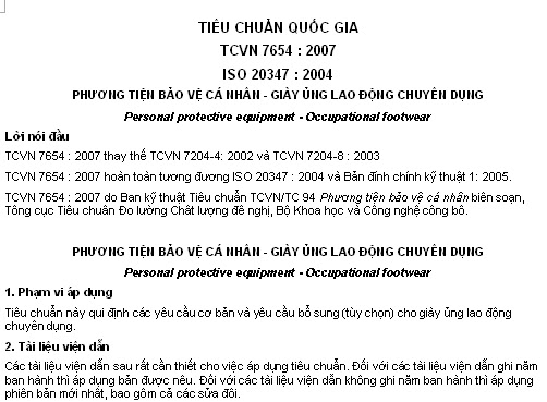 TCVN 7654-2007 - Phương Tiện Bảo Vệ Cá Nhân - Giày Ủng Lao Động Chuyên Dụng