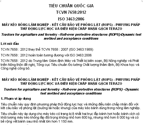 TCVN 7658-2012 - Máy Kéo Nông Lâm Nghiệp - Kết Cấu Bảo Vệ Phòng Lật (Pops)