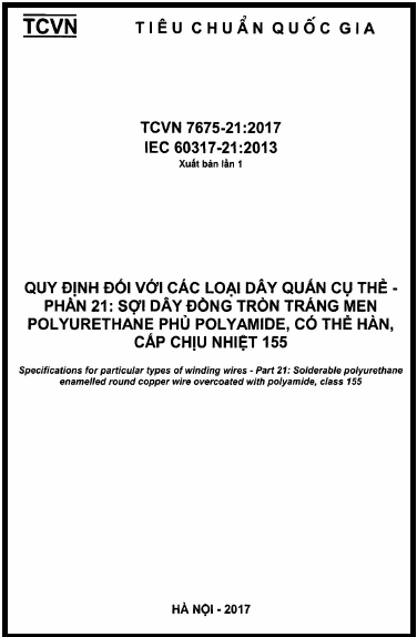 TCVN 7675-21-2017 - Quy Định Đối Với Các Loại Dây Quấn Cụ Thể - Phần 21 Sợi Dây Đồng Tròn Tráng Men