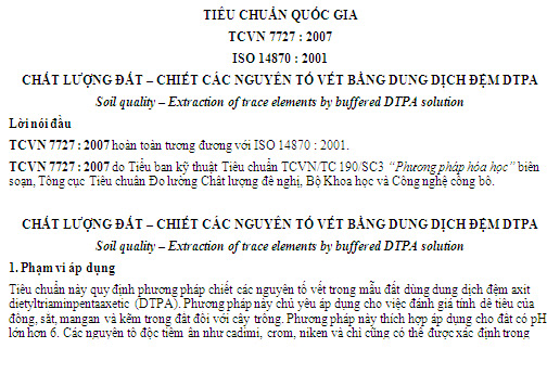 TCVN 7727-2007 - Chất Lượng Đất - Chiết Các Nguyên Tố Vết Bằng Dung Dịch Đệm DTPA