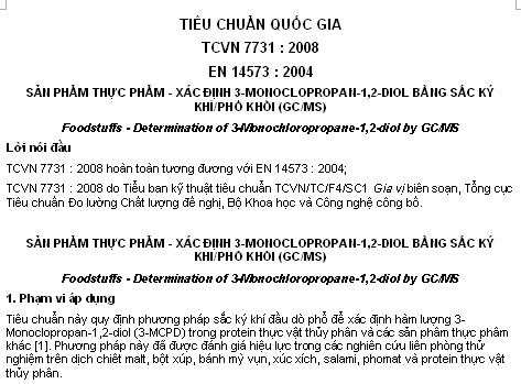 TCVN 7731-2008 - Sản Phẩm Rau Quả - Xác Định 3-Monoclopropan-1-2-Diol Bằng Sắc Ký Khí Phổ Khố