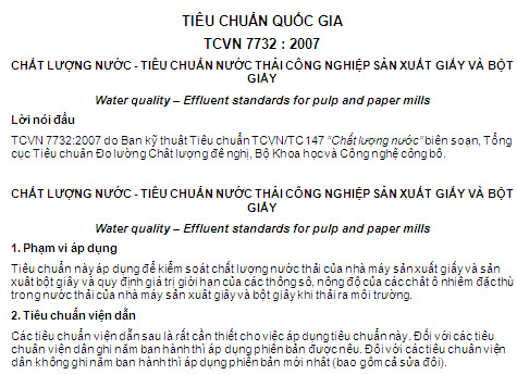 TCVN 7732-2007 - Chất Lượng Nước - Tiêu Chuẩn Nước Thải Công Nghiệp Sản Xuất Giấy Và Bột Giấy