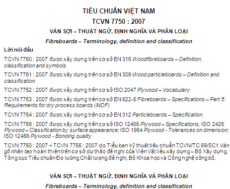TCVN 7750-2007 - Ván Sợi - Thuật Ngữ Định Nghĩa Và Phân Loại