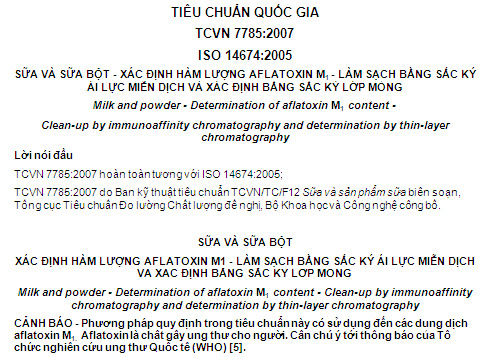 TCVN 7785-2007 - Sữa Và Sữa Bột - Xác Định Hàm Lượng Aflatoxin M1