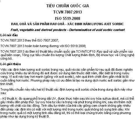 TCVN 7807-2013 - Rau Quả Và Sản Phẩm Rau Quả - Xác Định Hàm Lượng Axit Sorbic