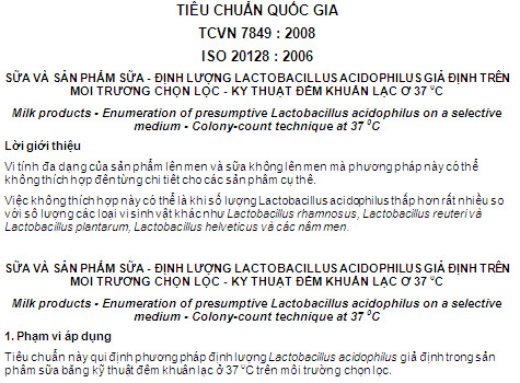 TCVN 7849-2008 - Sữa Và Sản Phẩm Sữa - Định Lượng Lactobacillus Acidophilus Giả Định