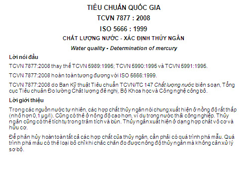 TCVN 7877-2008 - Chất Lượng Nước - Xác Định Thủy Ngân