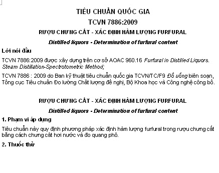 TCVN 7886-2009 - Rượu Chưng Cất - Xác Định Hàm Lượng Furfural