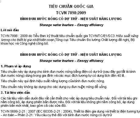 TCVN 7898-2009 - Bình Đun Nước Nóng Có Dự Trữ - Hiệu Suất Năng Lượng