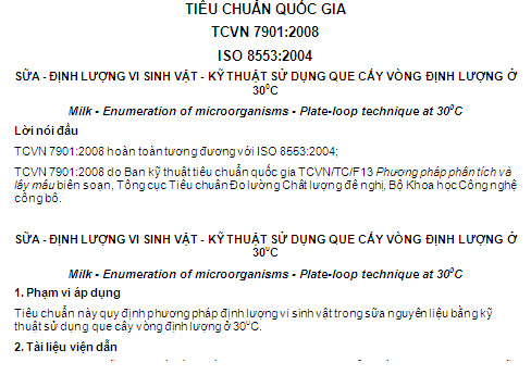 TCVN 7901-2008 - Sữa - Định Lượng Vi Sinh Vật - Kỹ Thuật Sử Dụng Que Cấy Vòng Định Lượng Ở 30 Độ C