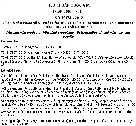 TCVN 7907-2013 - Sữa Và Sản Phẩm Sữa - Chất Làm Đông Tụ Sữa Từ Vi Sinh Vật