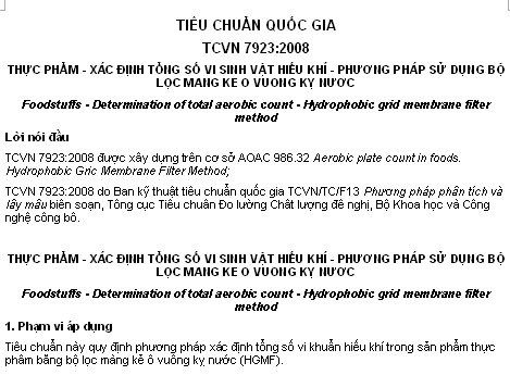 TCVN 7923-2008 - Thực Phẩm - Xác Định Tổng Số Vi Sinh Vật Hiếu Khí