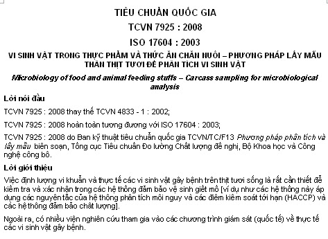 TCVN 7925-2008 - Vi Sinh Vật Trong Thực Phẩm Và Thức Ăn Chăn Nuôi