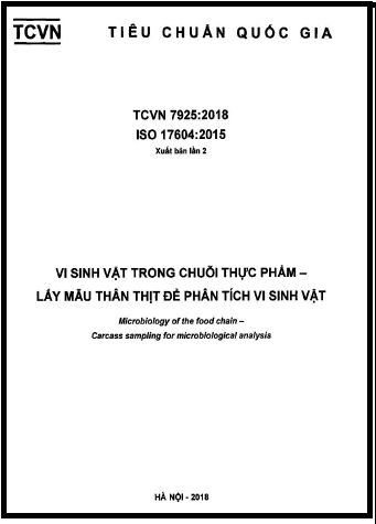 TCVN 7925-2018-ISO - Vi Sinh Vật Trong Chuỗi Thực Phẩm - Lấy Mẫu Thân Thịt Để Phân Tích Vi Sinh Vật