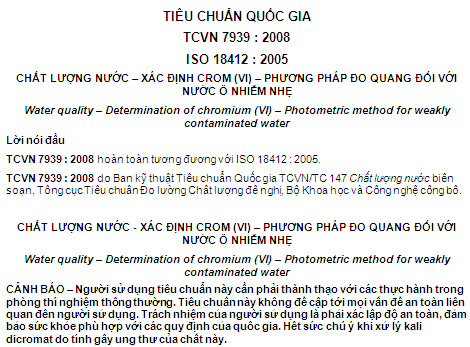 TCVN 7939-2008 - Chất Lượng Nước - Xác Định Crow (VI) - Phương Pháp Đo Quang Đối Với Nước Ô Nhiễm