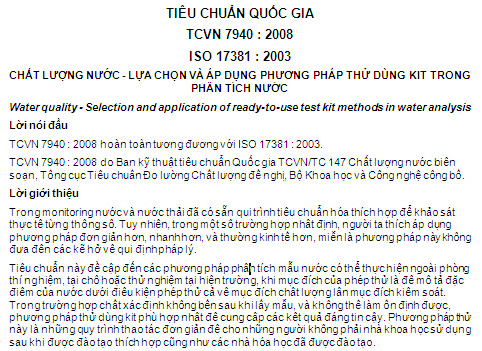 TCVN 7940-2008 - Chất Lượng Nước - Lựa Chọn Và Áp Dụng Phương Pháp Thử Dùng Kit Trong Phân Tích Nước