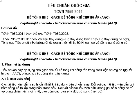TCVN 7959-2011 - Bê Tông Nhẹ - Gạch Bê Tông Khí Chưng Áp (AAC)