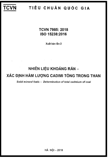 TCVN 7985-2018-ISO - Nhiên Liệu Khoáng Rắn - Xác Định Hàm Lượng Cadimi Tổng Trong Than
