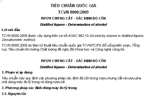 TCVN 8008-2009 - Rượu Chưng Cất - Xác Định Độ Cồn