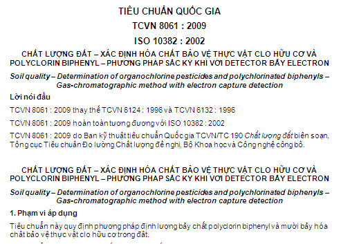 TCVN 8061-2009 - Chất Lượng Đất - Xác Định Hóa Chất Bảo Vệ Thực Vật Clo Hữu Cơ