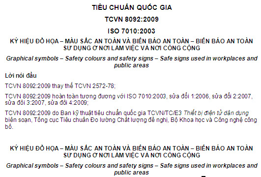 TCVN 8092-2009 - Ký Hiệu Đồ Họa - Màu Sắc An Toàn Và Biển Báo An Toàn - Biển Báo An Toàn