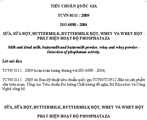 TCVN 8111-2009 - Sữa Sữa Bột Buttermilk Buttermilk Bột Whey Và Whey Bột