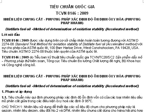 TCVN 8146-2009 - Nhiên Liệu Chưng Cất - Phương Pháp Xác Định Độ Ổn Định Ôxy Hóa (Phương Pháp Nhanh)