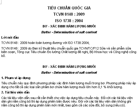 TCVN 8148-2009 - Bơ - Xác Định Hàm Lượng Muối