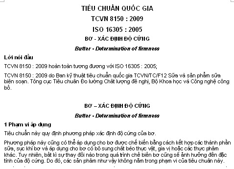 TCVN 8150-2009 - Bơ - Xác Định Độ Cứng