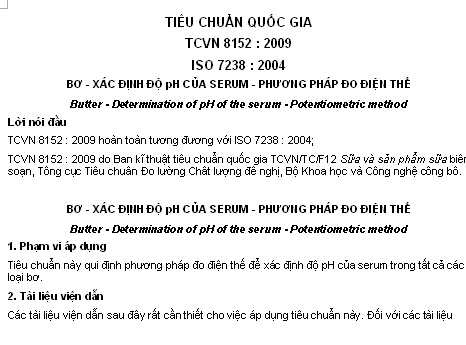 TCVN 8152-2009 - Bơ - Xác Định Độ pH Của Serum - Phương Pháp Đo Điện Thế