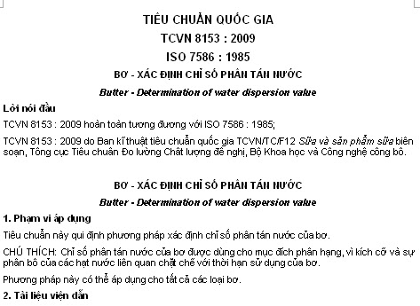 TCVN 8153-2009 - Bơ - Xác Định Chỉ Số Phân Tán Nước