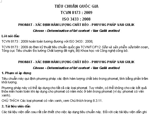 TCVN 8173-2009 - Phomat - Xác Định Hàm Lượng Chất Béo - Phương Pháp Van Gulik