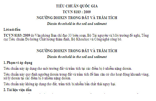 TCVN 8183-2009 - Ngưỡng Dioxin Trong Đất Và Trầm Tích