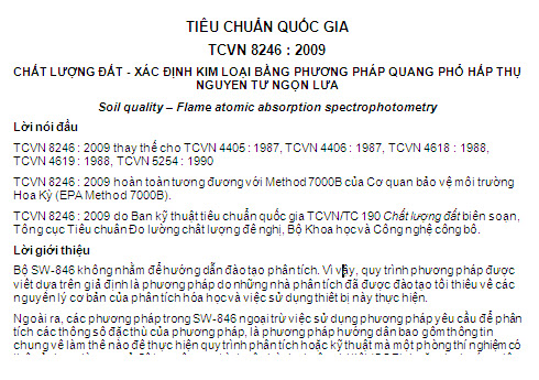 TCVN 8246-2009 - Chất Lượng Đất - Xác Định Kim Loại Bằng Phương Pháp Quang Phổ Hấp Thụ Nguyên Tử