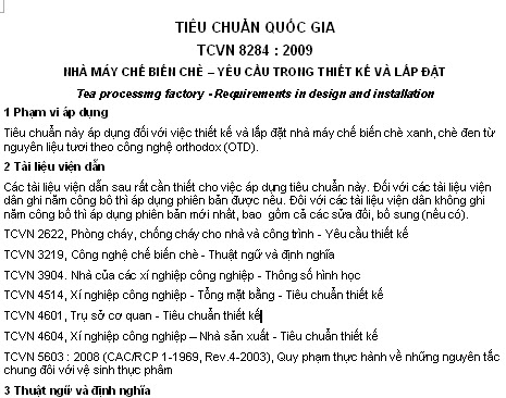 TCVN 8284-2009 - Nhà Máy Chế Biến Chè - Yêu Cầu Trong Thiết Kế Và Lắp Đặt