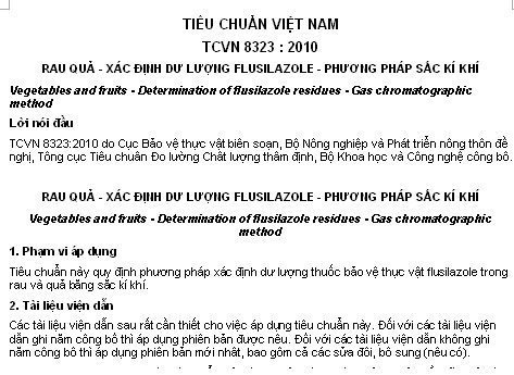 TCVN 8323-2010 - Rau Quả - Xác Định Dư Lượng Flusilazole - Phương Pháp Sắc Kí Khí