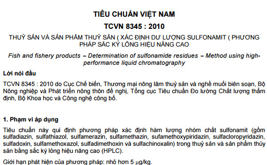 TCVN 8345-2010 - Thủy Sản Và Sản Phẩm Thủy Sản - Xác Định Dư Lượng Sulfonamit
