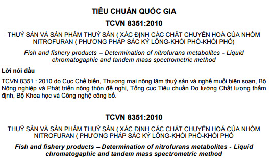 TCVN 8351-2010 - Thủy Sản Và Sản Phẩm Thủy Sản - Xác Định Các Chất Chuyên Hóa Của Nhóm Nitrofuran