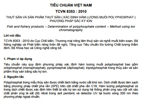 TCVN 8353-2010 - Thủy Sản Và Sản Phẩm Thủy Sản - Xác Định Hàm Lượng Muối Polyphosphat