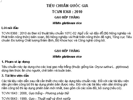 TCVN 8368-2010 - Gạo Nếp Trắng