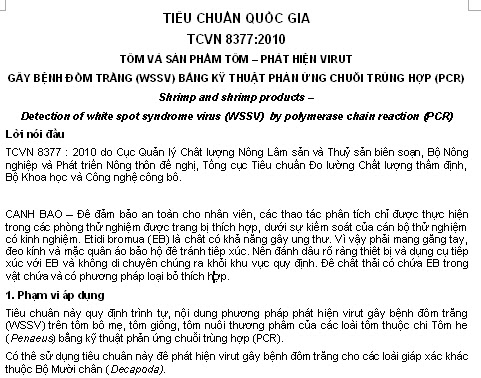 TCVN 8377-2010 - Tôm Và Sản Phẩm Tôm - Phát Hiện Virut Gây Bệnh Đốm Trắng (WSSV)