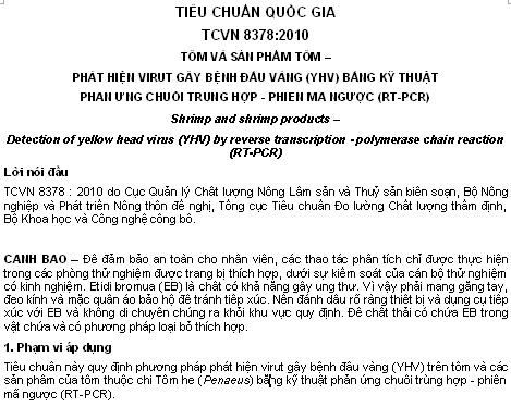 TCVN 8378-2010 - Tôm Và Sản Phẩm Tôm - Phát Hiện Virut Gây Bệnh Đầu Vàng (YHV)
