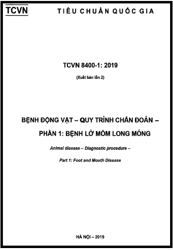 TCVN 8400-1-2019 - Bệnh Động Vật - Quy Trình Chẩn Đoán - Phần 1 Bệnh Lở Mồm Long Móng
