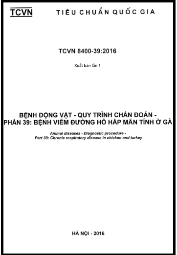TCVN 8400-39-2016 - Bệnh Động Vật - Quy Trình Chẩn Đoán - Phần 39 Bệnh Viêm Đường Hô Hấp Mãn Tính