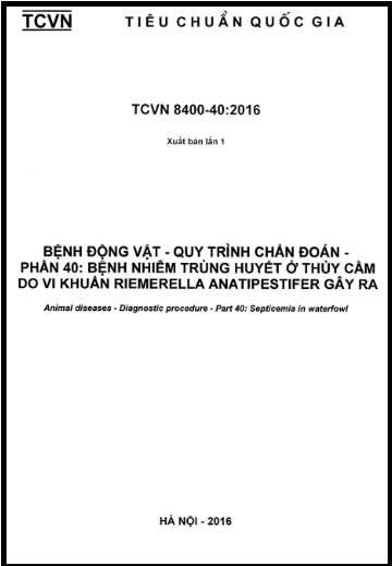 TCVN 8400-40-2016 - Bệnh Động Vật - Quy Trình Chẩn Đoán - Phần 40 Bệnh Nhiễm Trùng Huyết