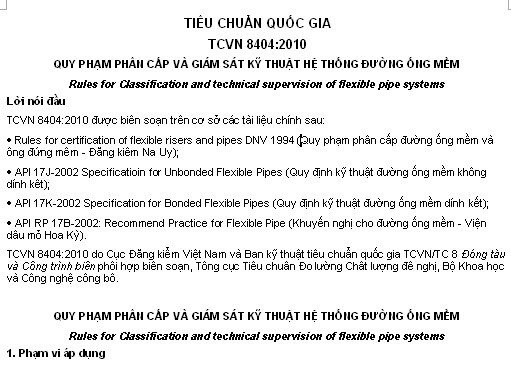 TCVN 8404-2010 - Quy Phạm Phân Cấp Và Giám Sát Kỹ Thuật Hệ Thống Đường Ống Mềm