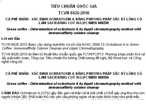TCVN 8426-2010 - Cà Phê Nhân - Xác Định Ochratoxin A Bằng Phương Pháp Sắc Ký Lỏng Có Làm Sạch