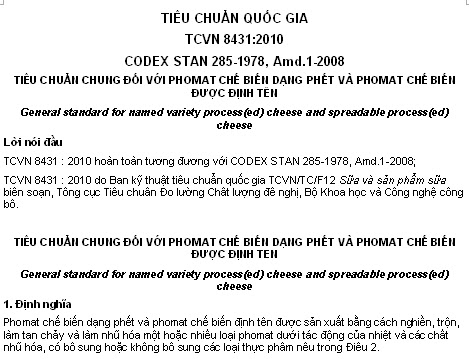 TCVN 8431-2010 - Tiêu Chuẩn Chung Đối Với Phomat Chế Biến Dạng Phết Và Phomat Chế Biến Được Định Tên