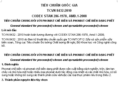 TCVN 8432-2010 - Tiêu Chuẩn Chung Đối Với Phomat Chế Biến Và Phomat Chế Biến Dạng Phết