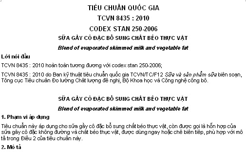 TCVN 8435-2010 - Sữa Gầy Cô Đặc Bổ Sung Chất Béo Thực Vật